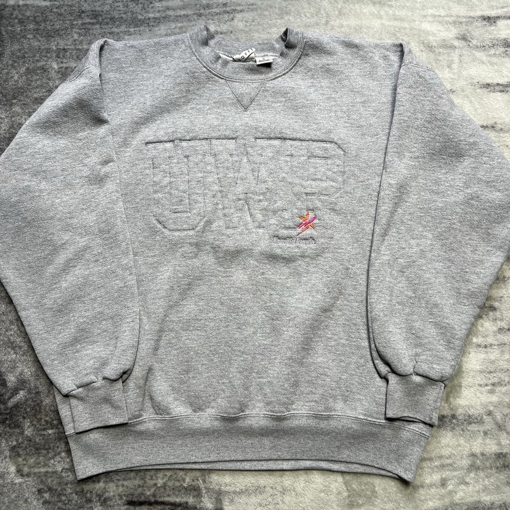 Vintage Up With People Soffe Adult XL Gray Made In USA Crew Neck Sweatshirt